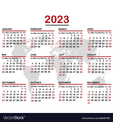 2023 calendar with world map Royalty Free Vector Image