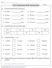 Capacity Worksheets (Gallons, Quarts, Pints, and Cups) - Worksheets Library