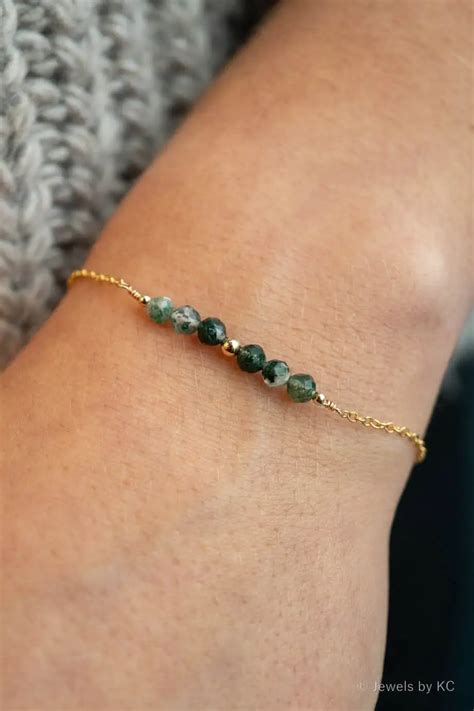 Gouden Armband Met Groene Mosagaat Edelsteentjes 14K Gold Filled Goud