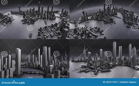 Set Three Dimensional Landscape Of The Modern City The Huge Layout Of