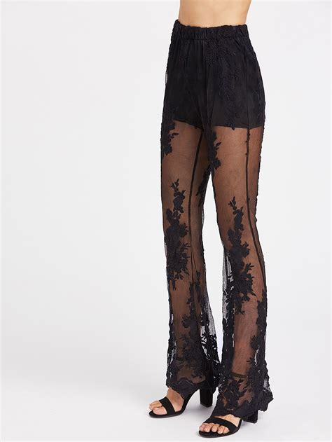 Knicker Insert Elastic Waist Lace Flare Pants Shein Sheinside