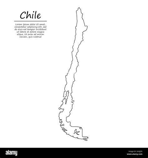 Simple Outline Map Of Chile Vector Silhouette In Sketch Line Style