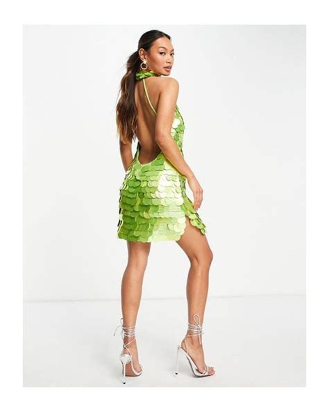 Asos Disc Sequin Halter Mini Dress In Green Lyst