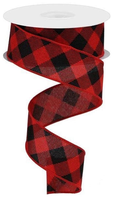 Red Black Buffalo Plaid Christmas Wired Ribbon By The Roll For Etsy