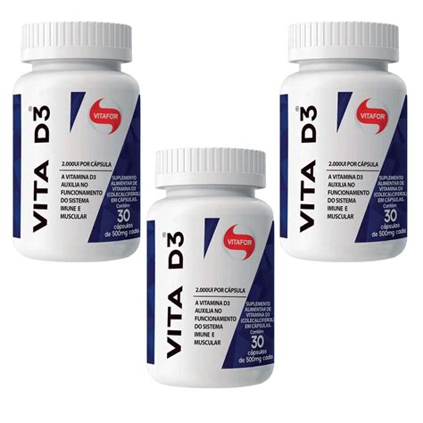 Kit 3uni Vitamina D 2 000ui 30 cáps Vitafor Submarino