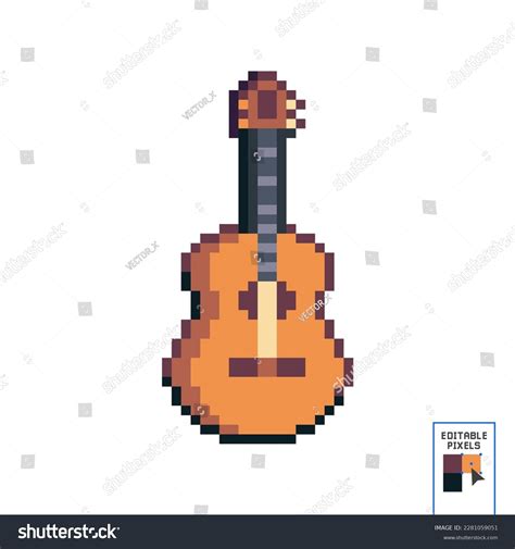 Pixel Art Guitar Musical Instrument Vector Icon Royalty Free Stock