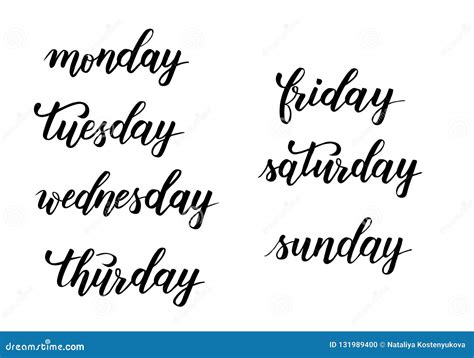 Days Of The Week Brush Calligraphy Stock Vector Illustration Of