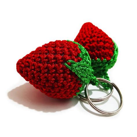 Pieces Crochet Strawberry Keychain Fruit Keychain Cute Etsy