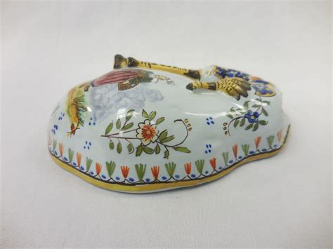 French Faience Pottery Desvres Floral Frog Bagpipe Wall Pocket From