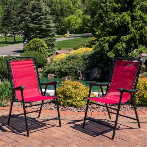 Sunnydaze Set Of 2 Red Mesh Outdoor Suspension Folding Patio Lounge