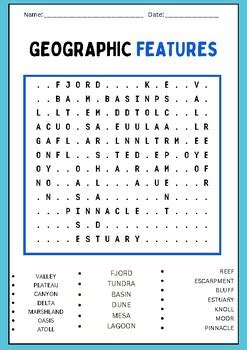 Geographic Features Word Search Puzzles Worksheet Activity TPT