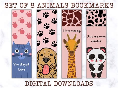 Printable Animals Bookmarks Template Kids Bookmarks Gift for - Etsy