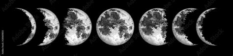 Moon phases isolated on black background. Watercolor hand drawn ...