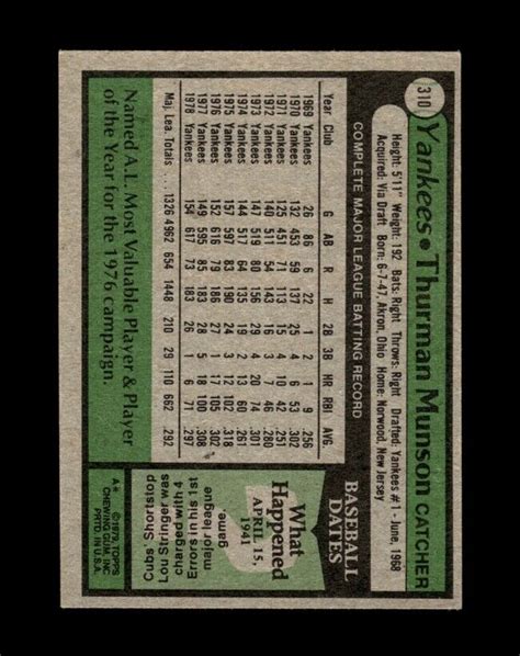 Topps Set Break Thurman Munson Vg Vgex Gmcards Ebay