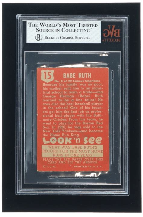 Babe Ruth 1952 Topps Look N See 15 BVG 2 Pristine Auction