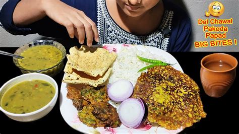 Dal Chawal Pakode Papad Salad Eating Village Style Indian Food