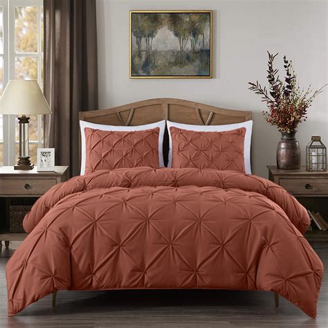 Chezmoi Collection Berlin Terracotta Pinch Pleat Comforter Set Queen Size 3 Piece Soft Pintuck