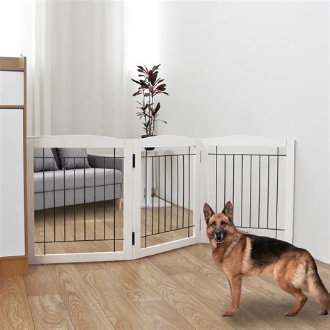 ZJSF Freestanding Foldable Dog Gate for House Extra Wide Wooden White Indoor Puppy Gate Stairs ...