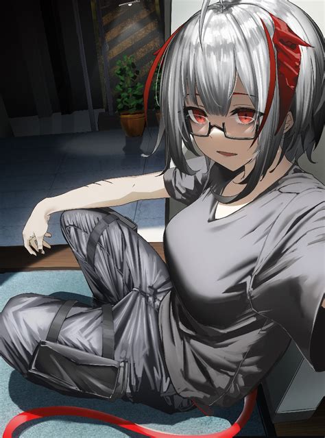 The Big Imageboard Tbib 1girl Against Wall Ahoge Arknights Bangs Bespectacled Black Framed