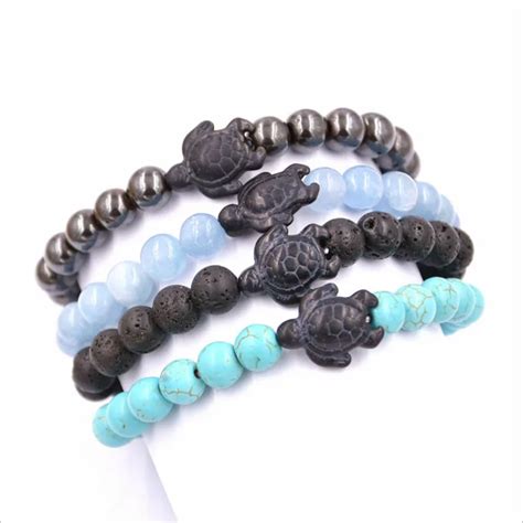 Trendy Iron Gallstone Lava Stone Beads Sea Turtle Braiding Bracelets