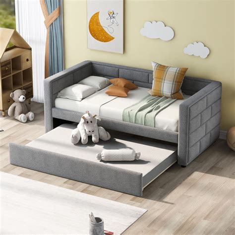 Twin Size Daybed With Trundle Upholstered Daybed With Padded Back