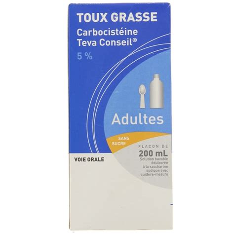 Carbocisteine Adulte 5 Teva 200ml Sans Sucre Toux Grasse E Pharmacie