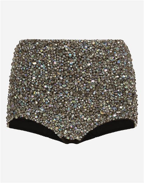 Kim Dolceandgabbana High Waisted Panties With All Over Rhinestone Embellishment In Multicolor For