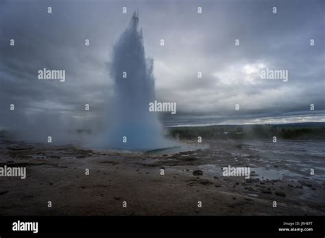 Iceland Turquoise Hot Boiling Water End Of Eruption Of Geyser