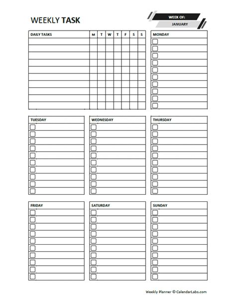 Printable Weekly Task Planner - Free Printable Templates