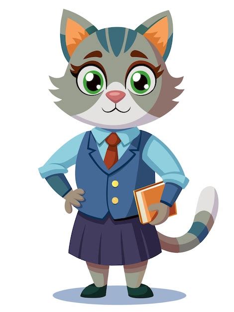 Una Caricatura De Un Gato Con Un Uniforme Escolar Y Sosteniendo Un