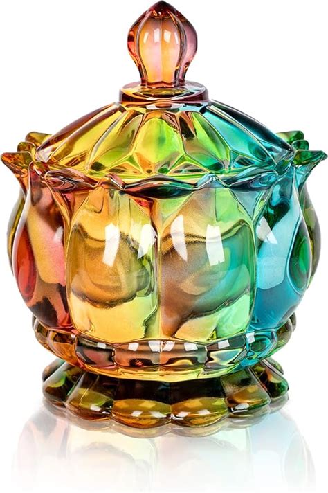 Joeyan 6 Oz Colorful Embossed Glass Jars With Lid Crystal Glass Candy Dishes