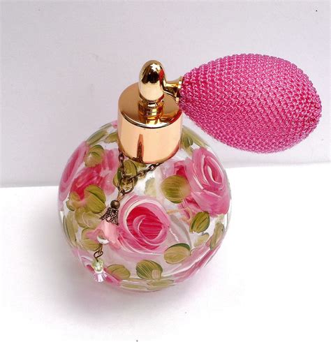 Glass Perfume Bottle Atomizer Hand Painted Roses Romantic Etsy