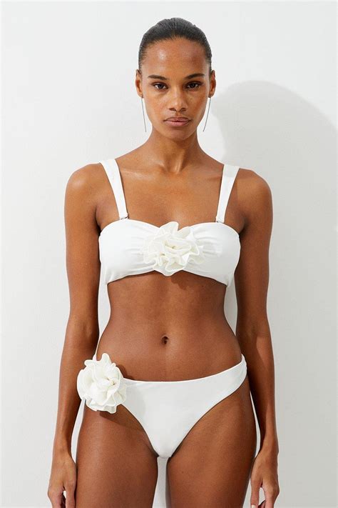 Karen Millen Rosette Detail Bandeau Bikini Top In Cream Endource