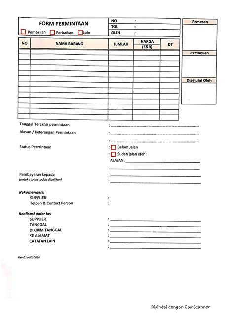 Form Permintaan Pembelian Barang Pdf