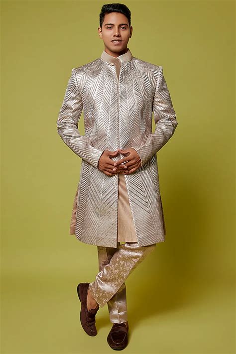 Buy Amit Aggarwal Men Old Rose Mesh Fabric Metallic Polymer Handwoven