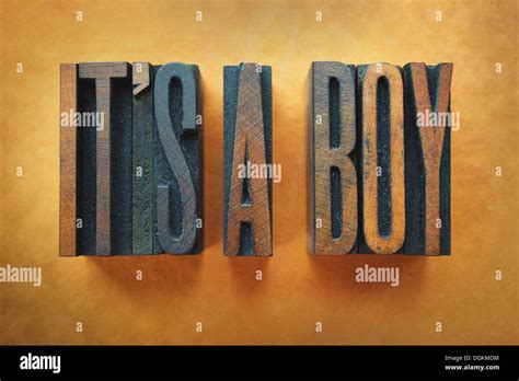 The Words Its A Boy Written In Vintage Letterpress Type Stock Photo