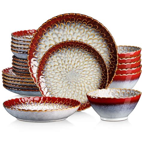 Vancasso Series Chrys Piece Stoneware Dinnerware Set Red Dinner