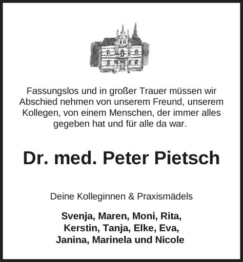 Traueranzeigen Von Peter Pietsch Nordwest Trauer De