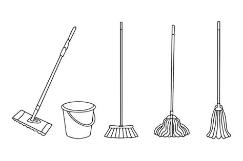 Premium Vector Set Of Mops And Bucket Cleaning Outline Icons Single