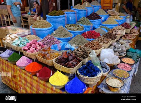 Morocco Marrakesh Colorful Stall Of A Spice Dealer Stock Photo Alamy