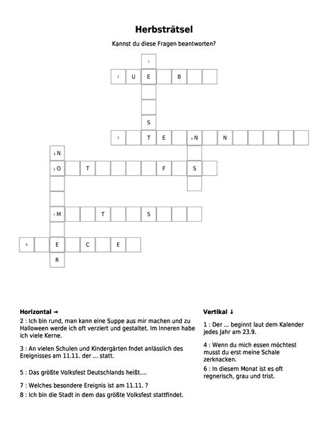 Kreuzwortr Tsel Herbstr Tsel Als Pdf Arbeitsblatt Schulraetsel De