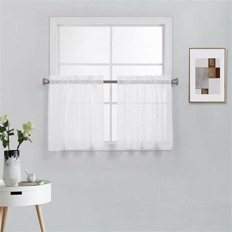 2 Short Panels Rod Pocket Light Filtering Linen Textured Curtain Tiers