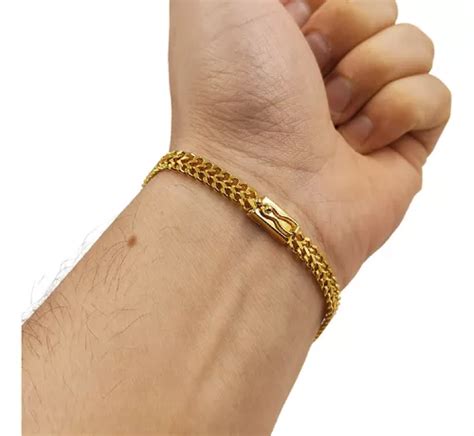 Pulseira 100 Moeda Antiga Masculina Laminada Flat Ouro 18k