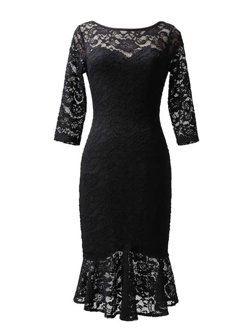 Vfshow Womens Elegant Floral Lace Cocktail Party Mermaid Midi Mid Calf