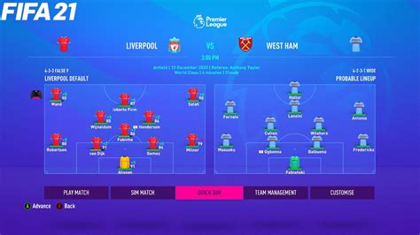 Fifa 21 Liverpool Vs West Ham United Premier League English 2021 Full Match And Gameplay