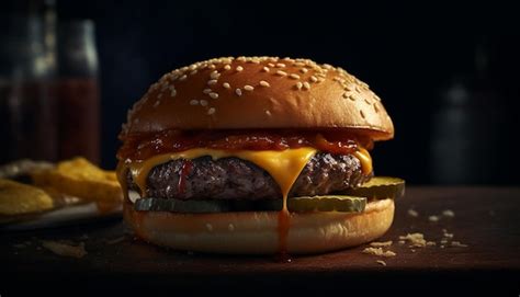 Burger De Carne Grelhada Batatas Fritas Queijo E Bebida