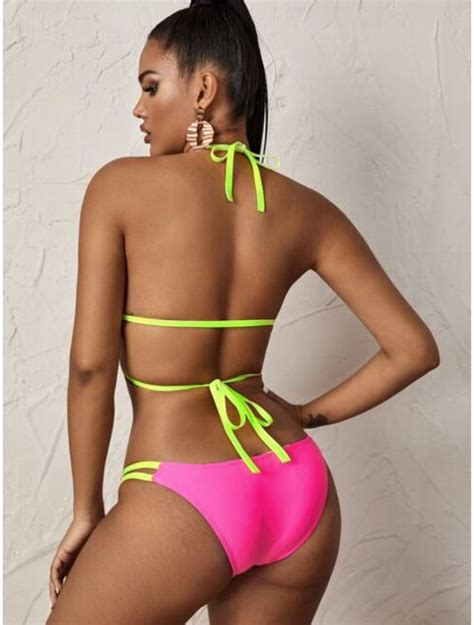 Buy Triangle Tie Back Top With High Cut Bikini Set Online Topofstyle