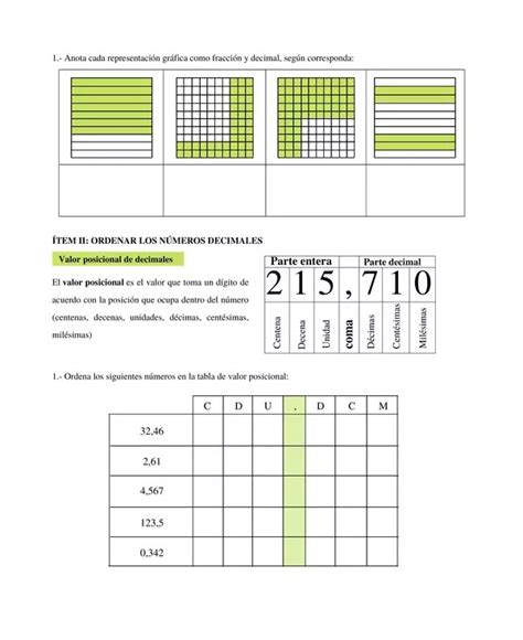 Tabla De Valor Posicional De Los Numeros Enteros Y Decimales Valor Posicional De Decimales