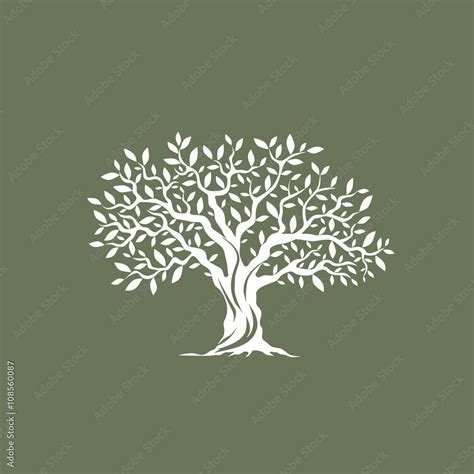 Beautiful Magnificent Olive Tree Silhouette On Grey Background