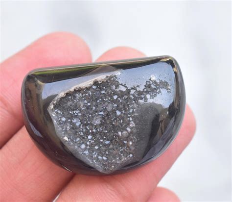 Black Agate Druzy Cabochon Black Agate Druzy Gemstone Etsy